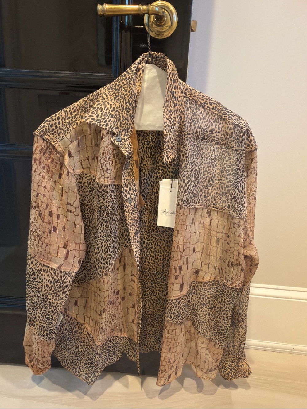 Womens Mixed Animal Patchwork Blouse - Beige
